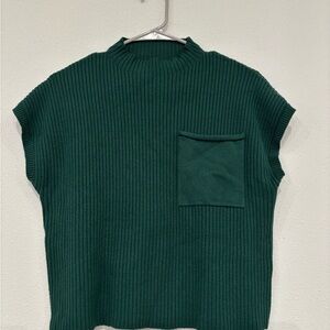 Source Unknown Forest Green Ribbed Knit Tunic with Pocket